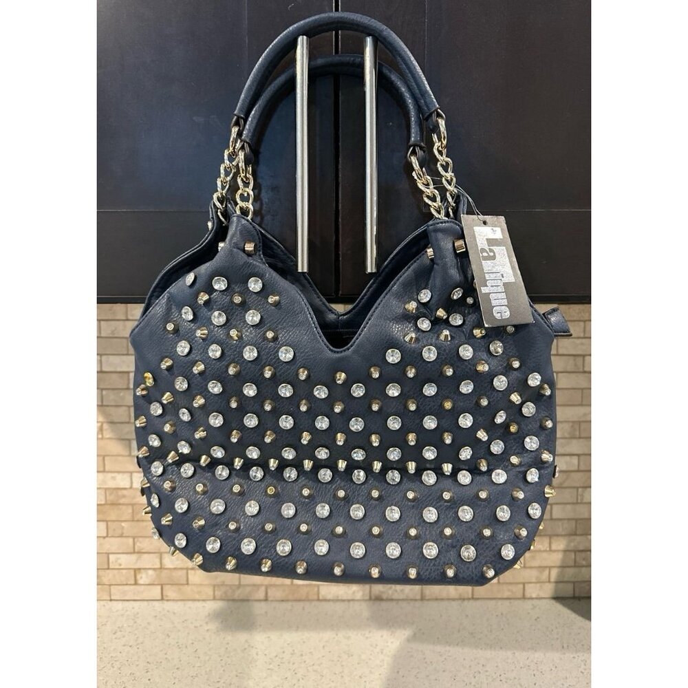 Nwt Latique synthetic‎ navy studded silver tone & gold rhinestones